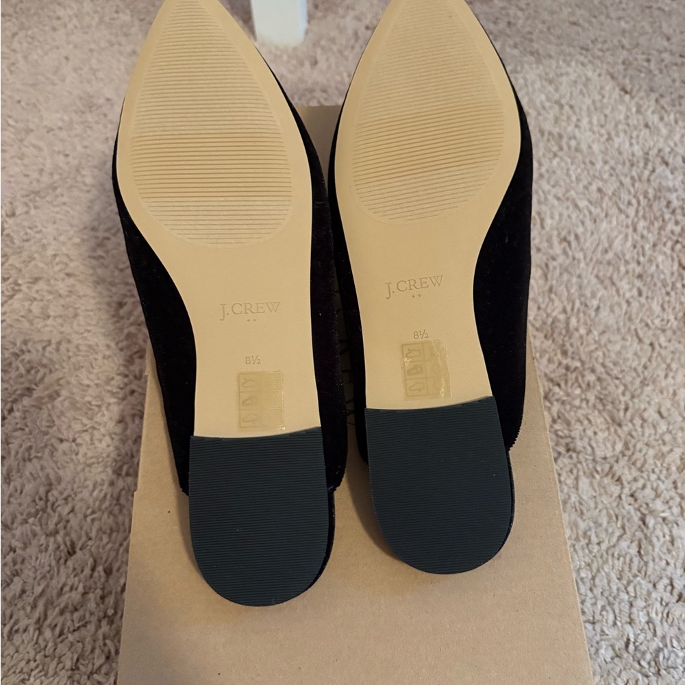 J. Crew Black Velvet Pointed Toe Mules with Crystal Strap - Picture 2 of 5